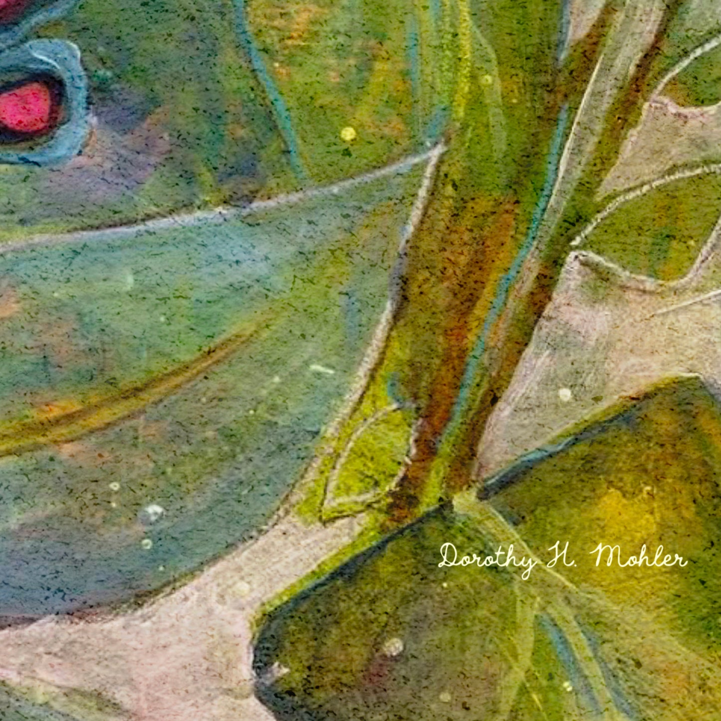 A Piece of Spring - Botanical Wall Art - Golds, Blues and Green Garden Blooms