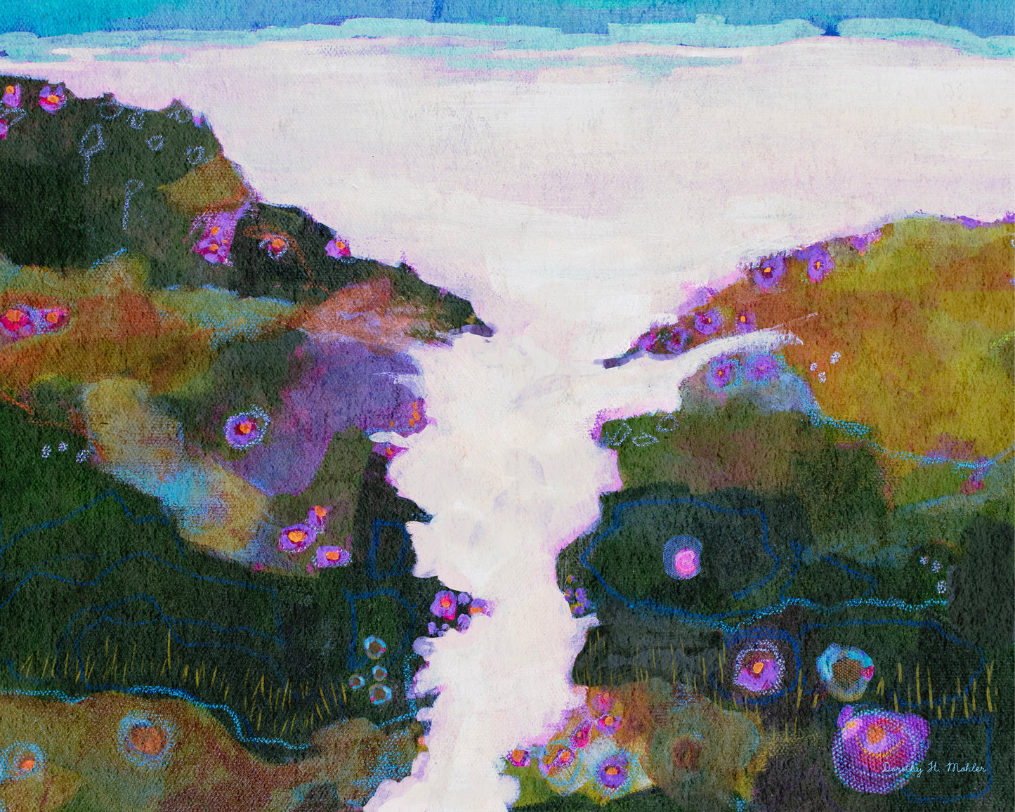 Coastal Path in Lavender — Abstract Coastal Landscape Art Print