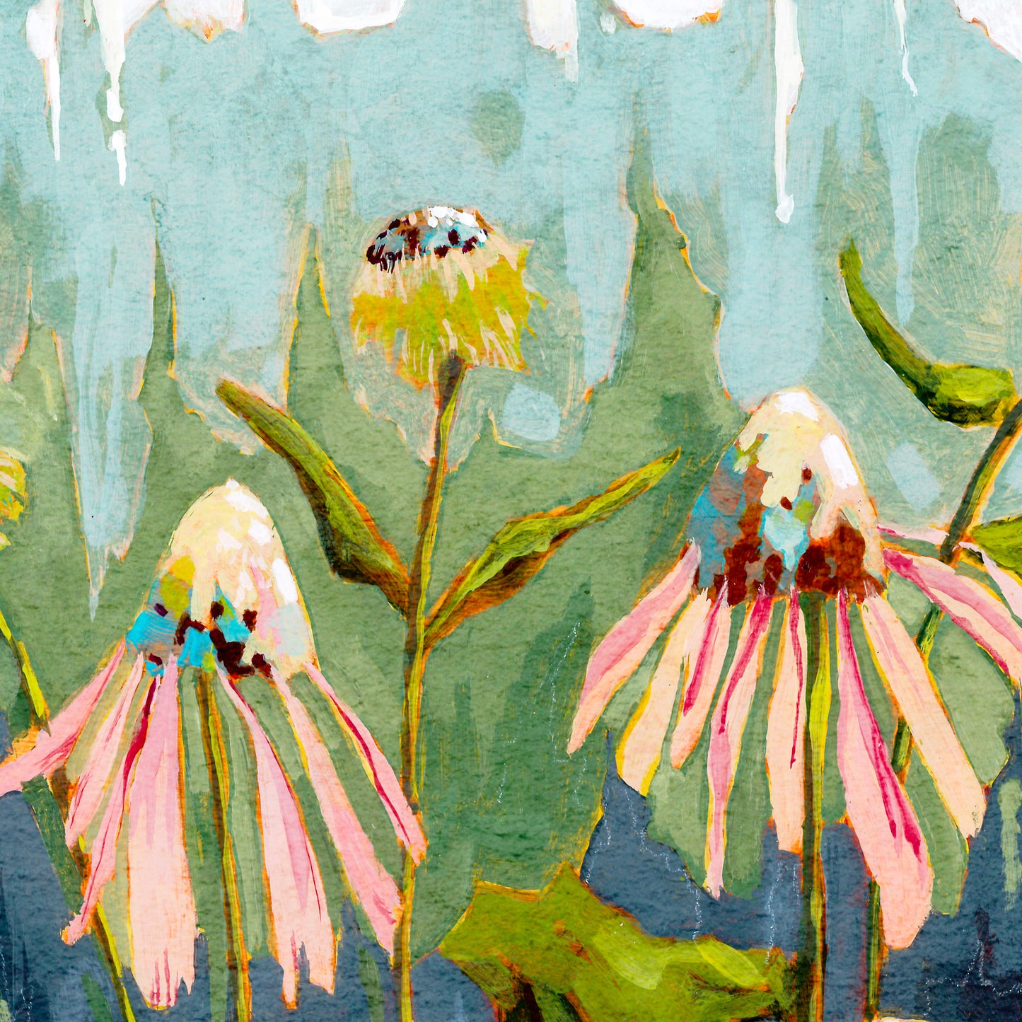 Flowers at Dawn – Botanical Wall Art, Fine Art, Coneflowers and Trees