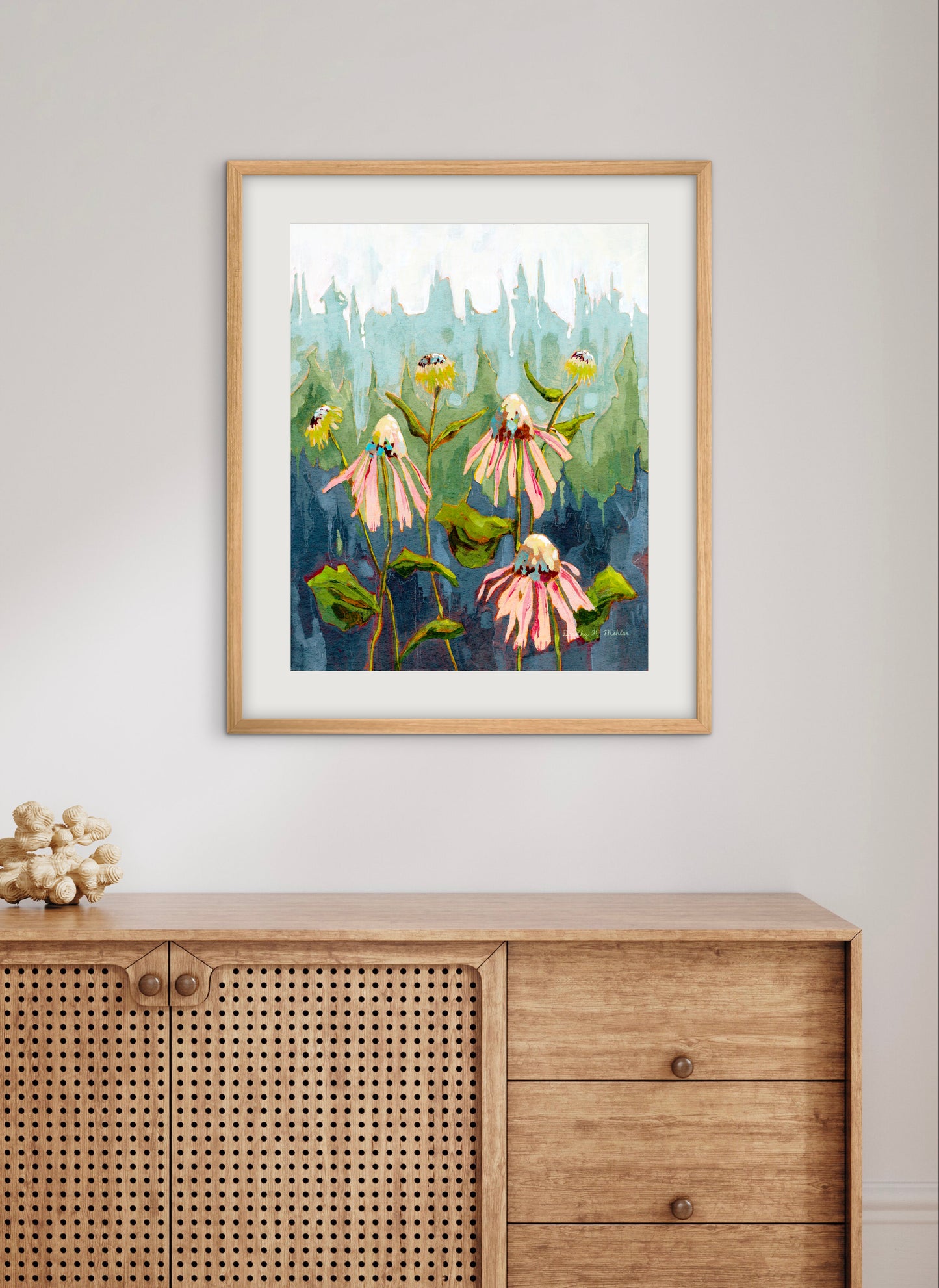 Flowers at Dawn – Botanical Wall Art, Fine Art, Coneflowers and Trees