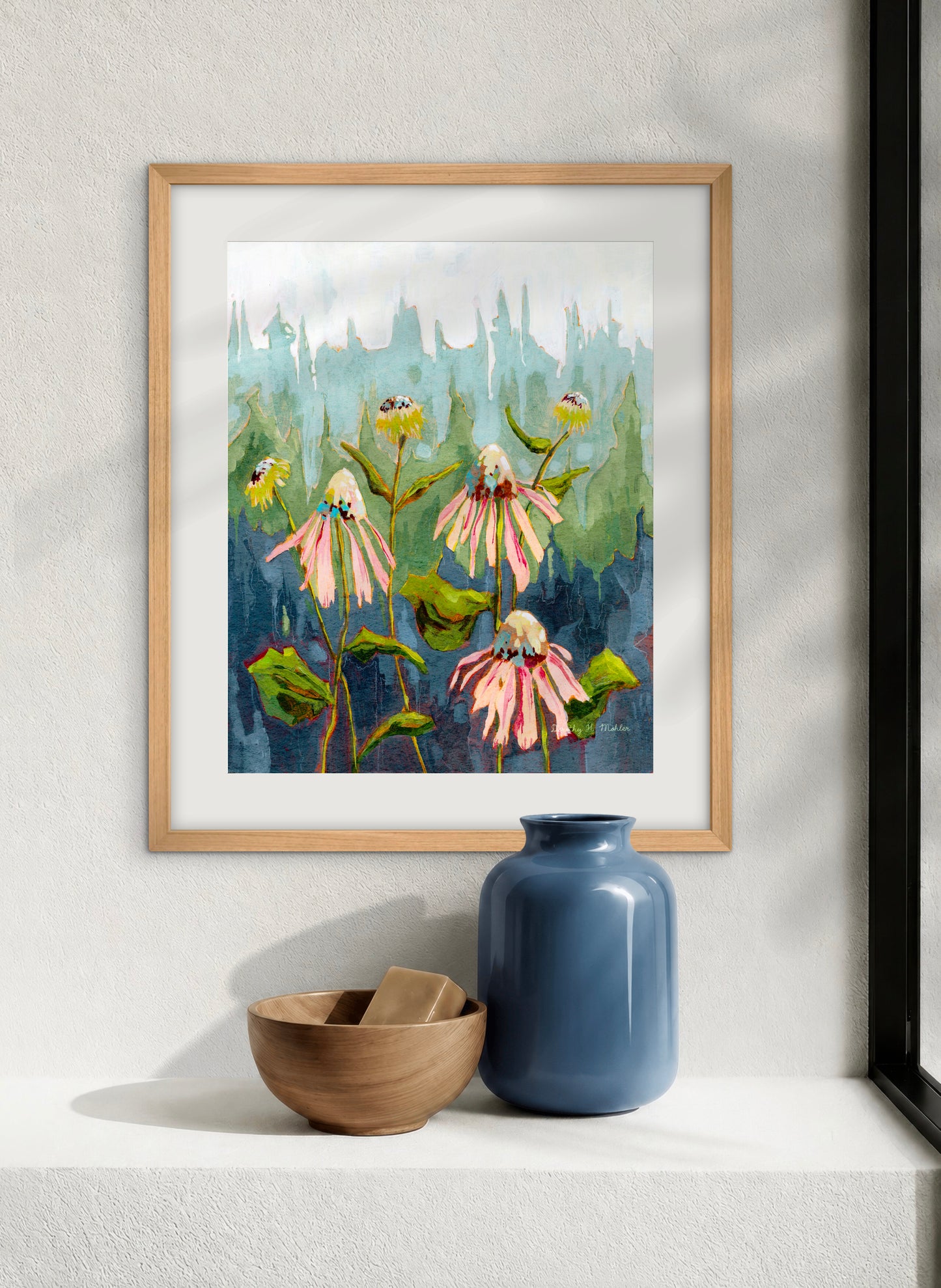 Flowers at Dawn – Botanical Wall Art, Fine Art, Coneflowers and Trees