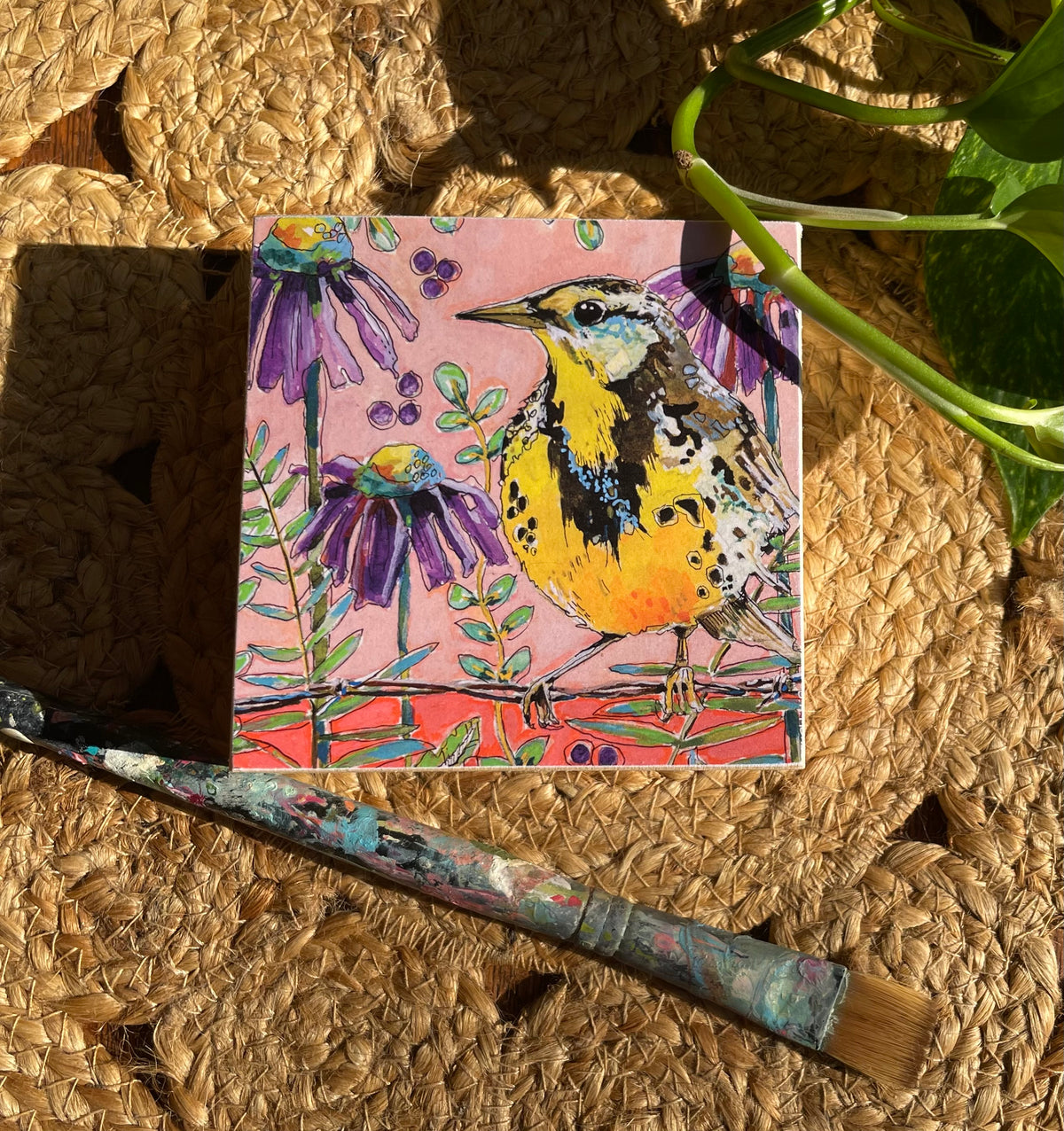 Western Meadowlark Wood Block Print | Western Meadowlark Wall Art