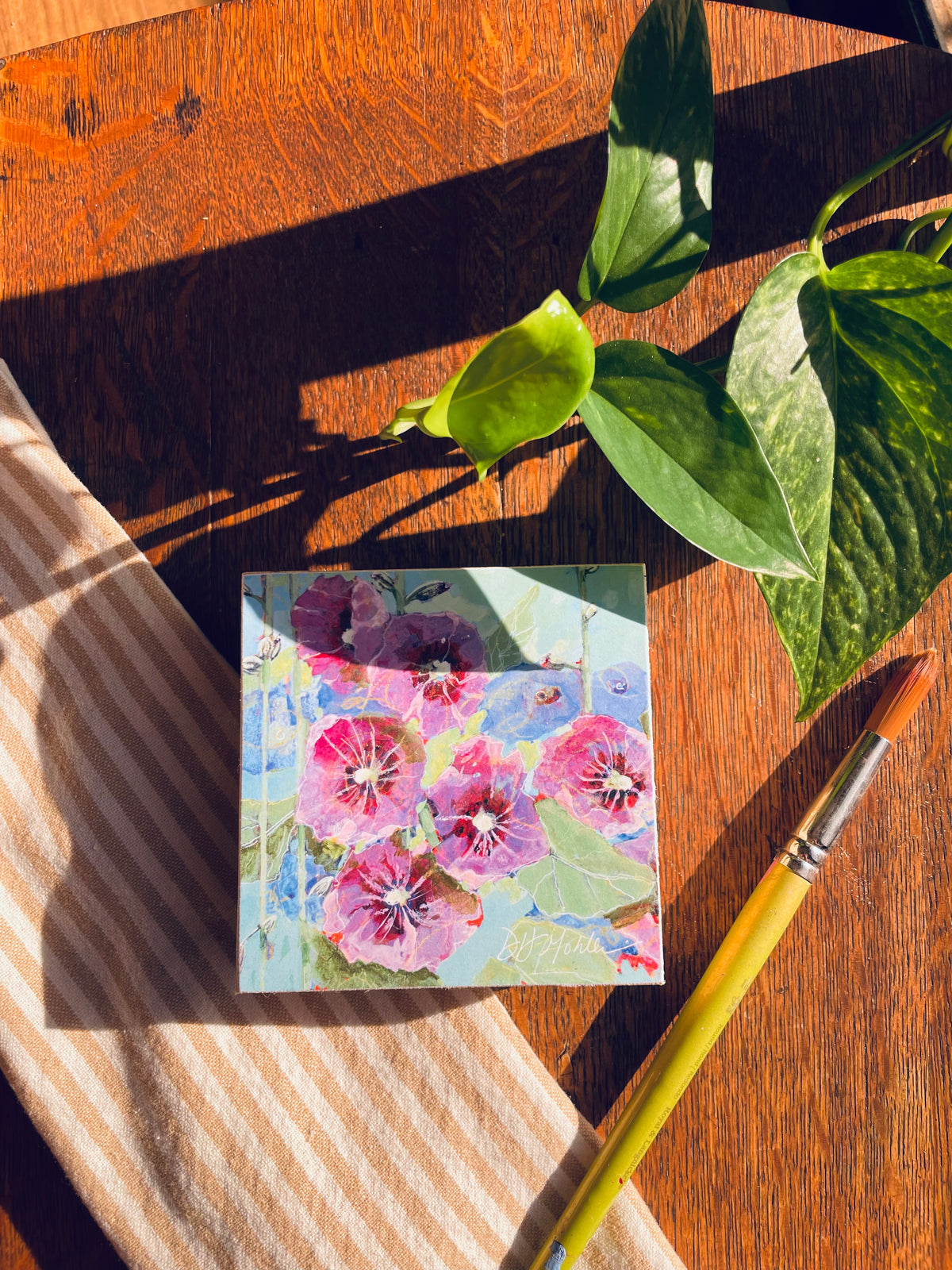 Hollyhocks Season - Wood Block Print | Hollyhocks Wall Art