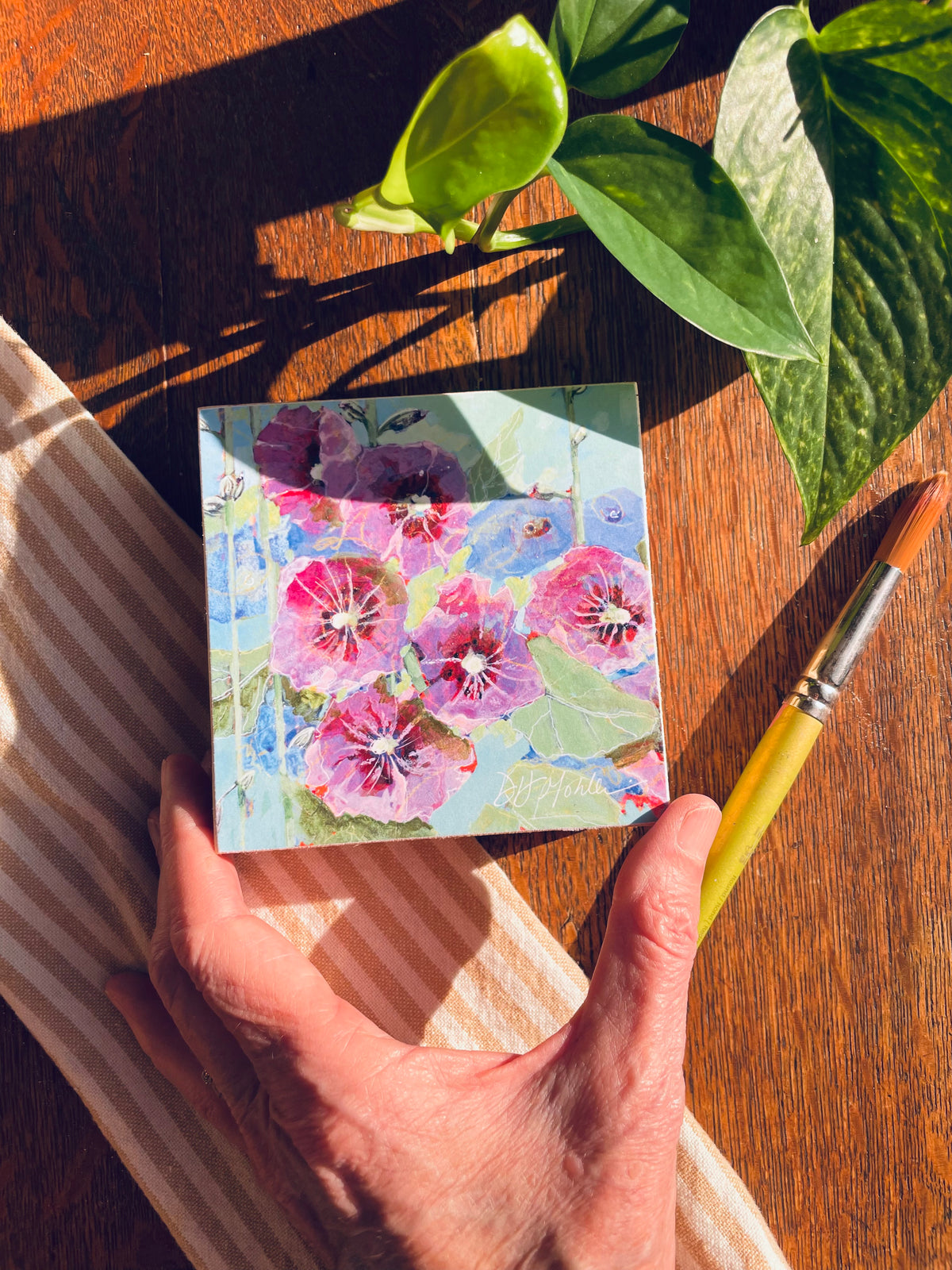 Hollyhocks Season - Wood Block Print | Hollyhocks Wall Art