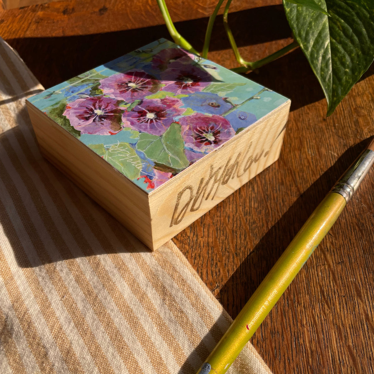 Hollyhocks Season - Wood Block Print | Hollyhocks Wall Art