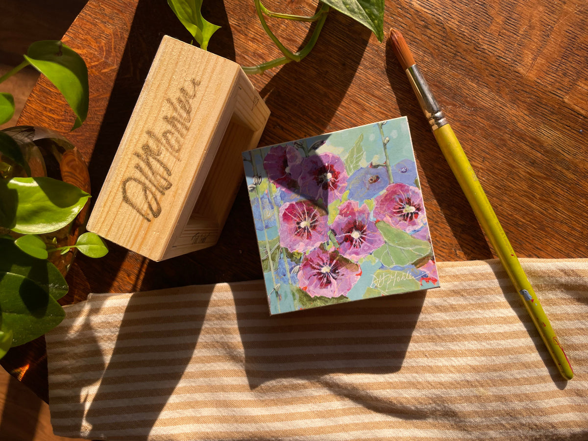 Hollyhocks Season - Wood Block Print | Hollyhocks Wall Art