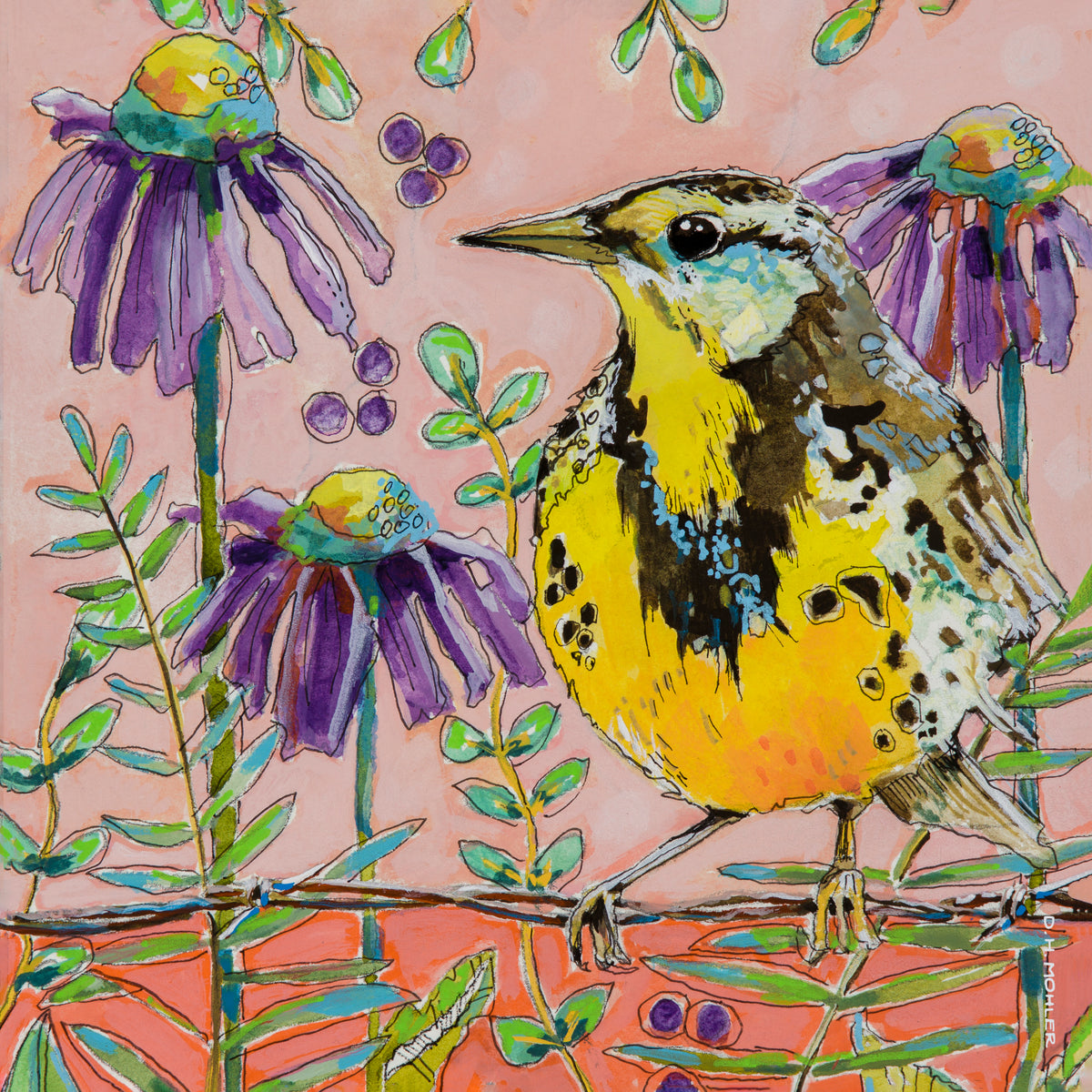 Western Meadowlark Wood Block Print | Western Meadowlark Wall Art
