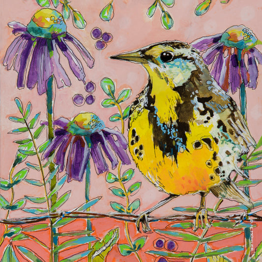 Western Meadowlark Wood Block Print | Western Meadowlark Wall Art