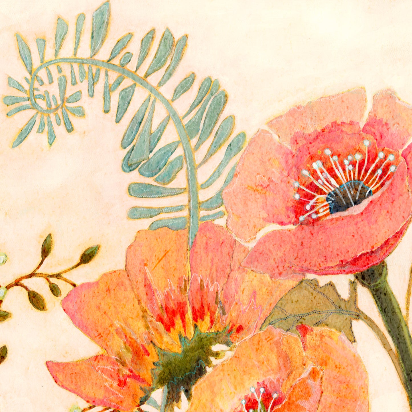 The Poppy Garden – Botanical Wall Art, Poppies and Ferns, Warm Earthy Floral Print