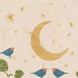Warblers by Moonlight – Botanical Wall Art, Multicolored with Cream Background